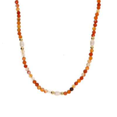 Naszyjnik ze stali szlachetnej z karneolem o perłą hodowlaną