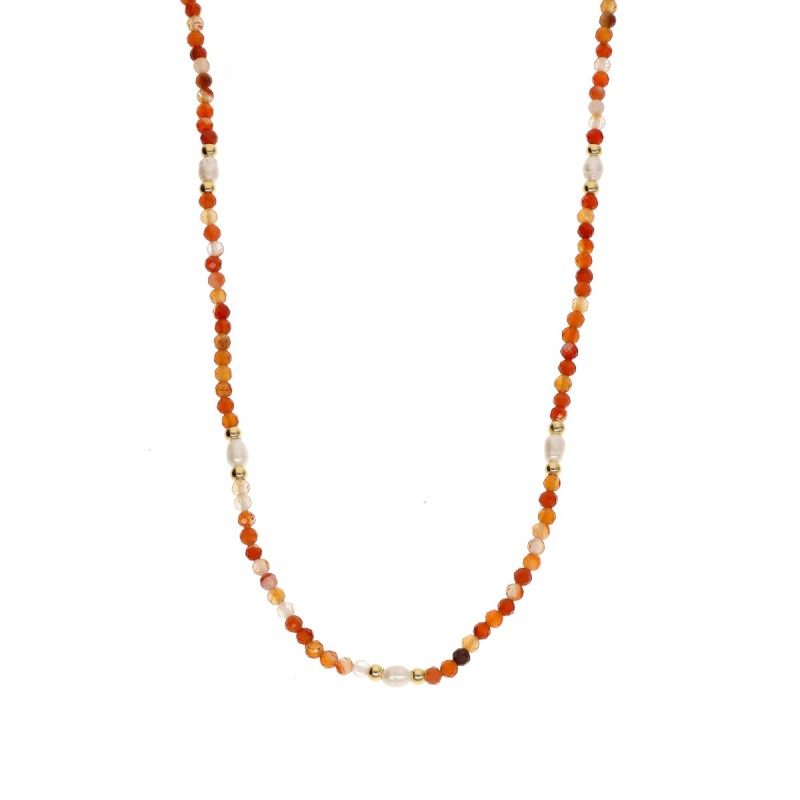 Naszyjnik ze stali szlachetnej z karneolem o perłą hodowlaną