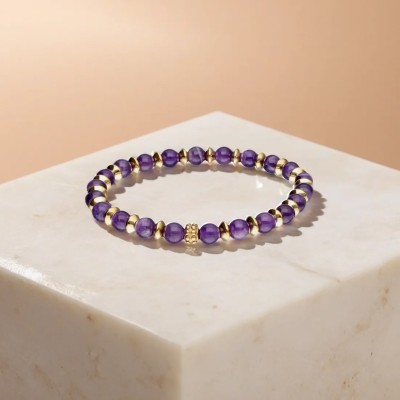 Bransoletka ze stali szlachetnej z ametystem