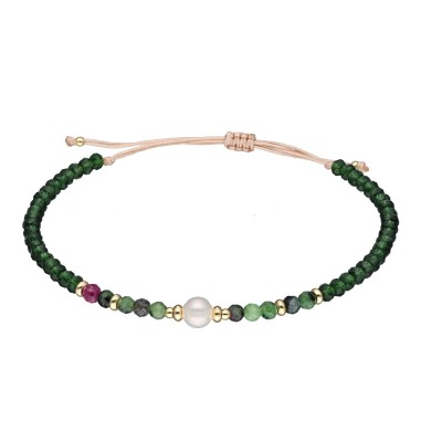 Bransoletka ze stali szlachetnej z morganitem, kryształem zaciągana