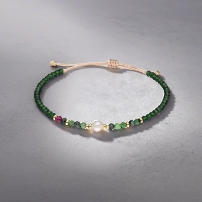 Bransoletka ze stali szlachetnej z morganitem, kryształem zaciągana