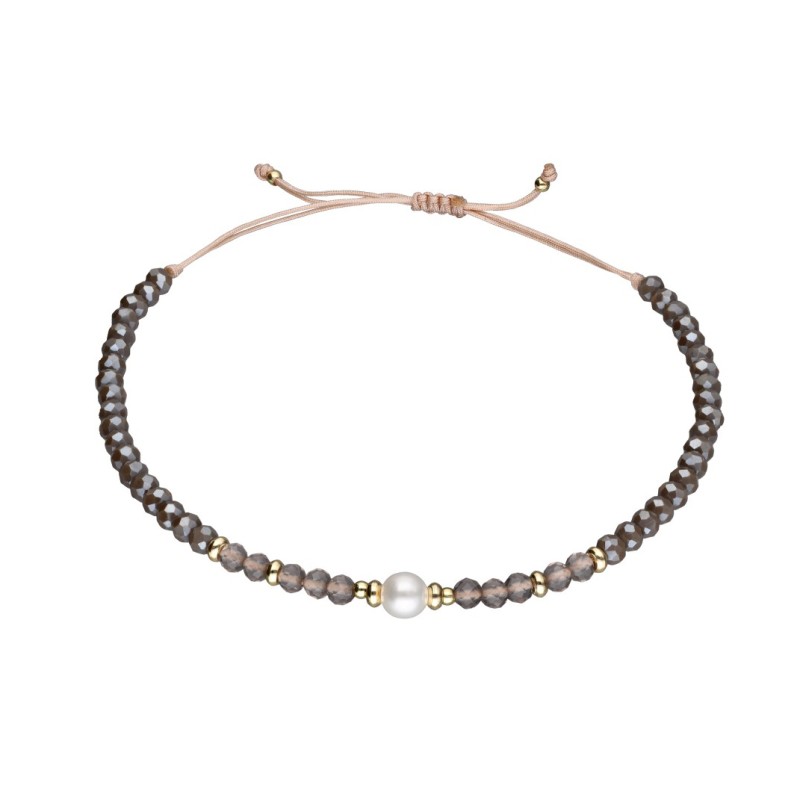 Bransoletka ze stali szlachetnej z kwarcem dymnym i perła hodowlaną zaciągana