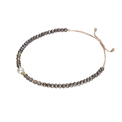 Bransoletka ze stali szlachetnej z kwarcem dymnym i perła hodowlaną zaciągana