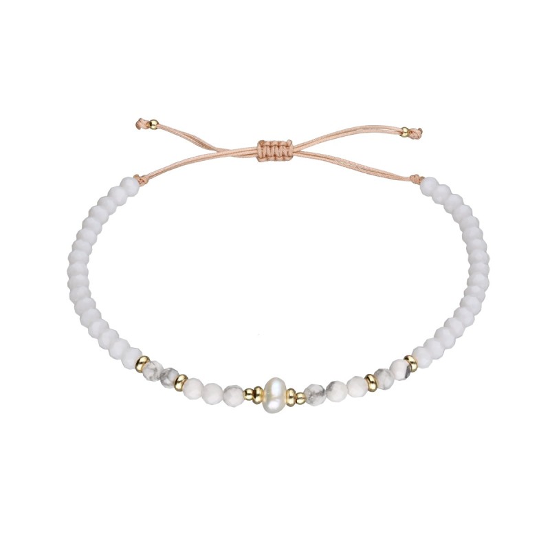 Bransoletka ze stali szlachetnej z howlitem i kryształem zaciągana