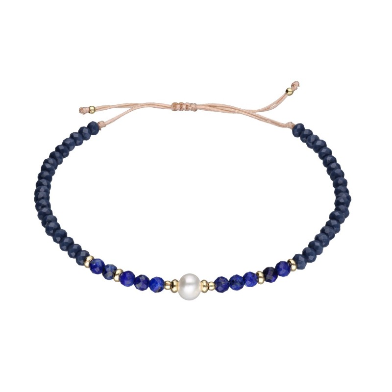 Bransoletka ze stali szlachetnej z lapisem lazuli i kryształem zaciągana