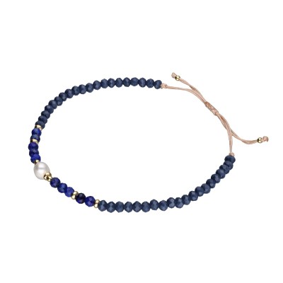 Bransoletka ze stali szlachetnej z lapisem lazuli i kryształem zaciągana