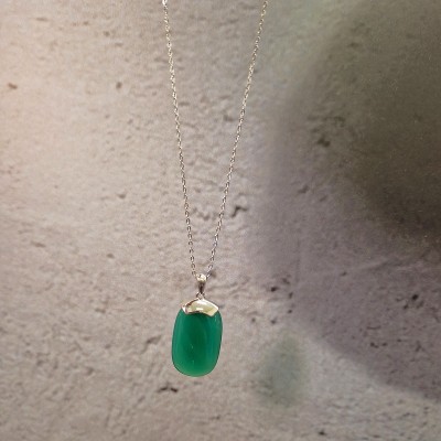 Naszyjnik srebrny z zielonym agatem