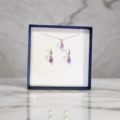 Kolczyki srebrne z ametystem w kształcie kropli