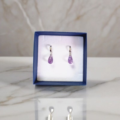 Kolczyki srebrne z ametystem w kształcie kropli