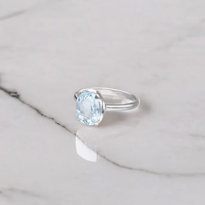 Pierścionek srebrny z topazem swiss blue