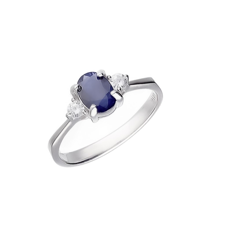 Pierścionek srebrny - kamień centralny szafir- z cyrkoniami