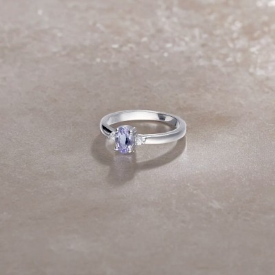 Pierścionek srebrny z tanzanitem i cyrkoniami