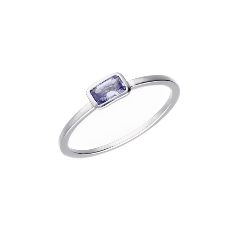 Pierścionek srebrny z tanzanitem w prostokątnej oprawie