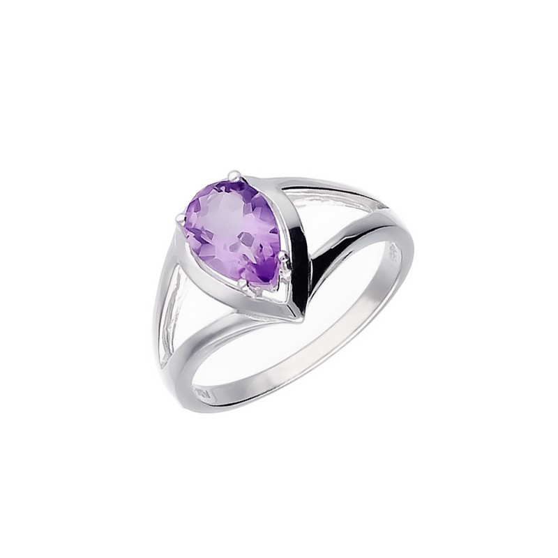 Pierścionek srebrny z ametystem w kształcie łezki