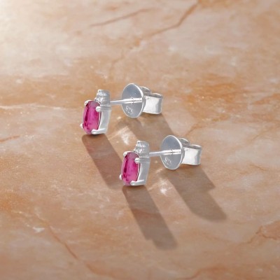 Kolczyki srebrne z turmalinem różowym oraz cyrkonią na sztyft