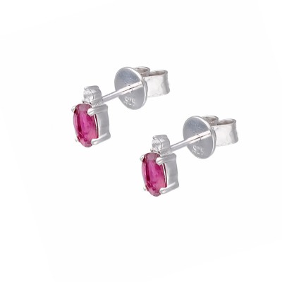 Kolczyki srebrne z turmalinem różowym oraz cyrkonią na sztyft