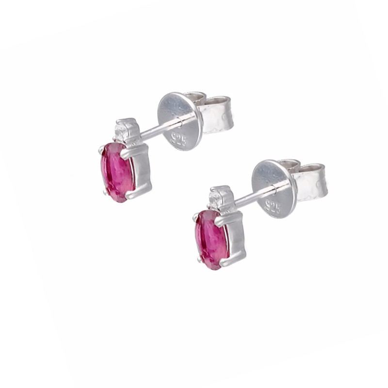 Kolczyki srebrne z turmalinem różowym oraz cyrkonią na sztyft