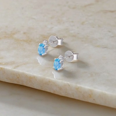 Kolczyki srebrne z topazem swiss blue oraz cyrkonią  na sztyft