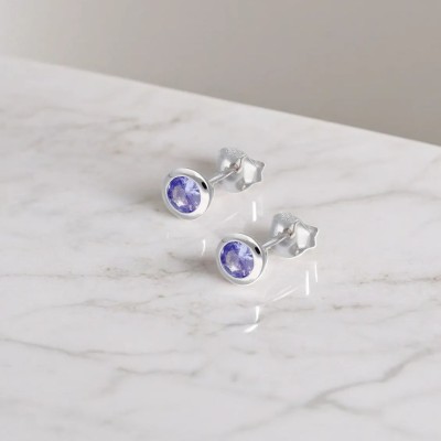 Kolczyki srebrne z tanzanitem na sztyft - kolekcja Rhapsody