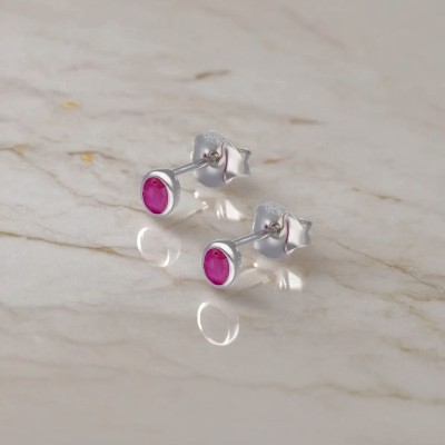 Kolczyki srebrne z rubinem na sztyft - kolekcja Rhapsody