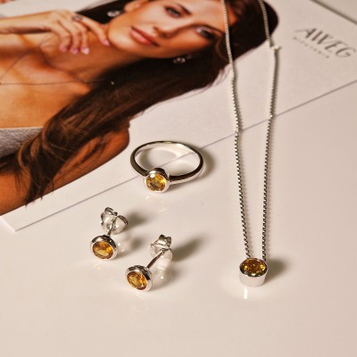 Kolczyki srebrne z cytrynem na sztyft - kolekcja Rhapsody