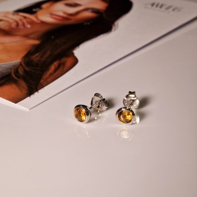 Kolczyki srebrne z cytrynem na sztyft - kolekcja Rhapsody