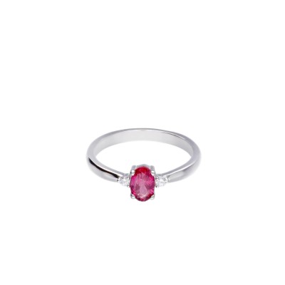 Pierścionek srebrny z różowym turmalinem oraz cyrkoniami