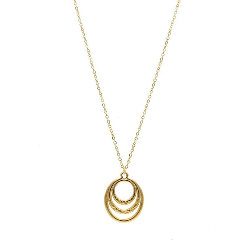 Naszyjnik ze stali szlachetnej złocony z zawieszką z trzech kół