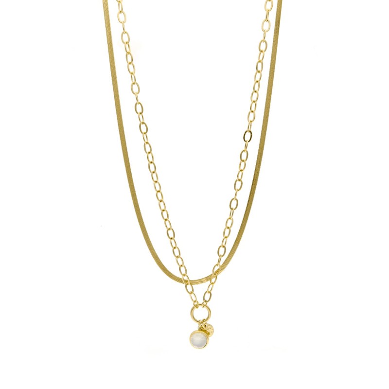 Naszyjnik ze stali szlachetnej złocony z muszlą – podwójny splot