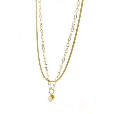 Naszyjnik ze stali szlachetnej złocony z muszlą – podwójny splot