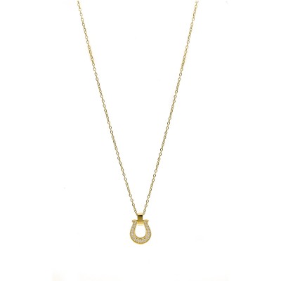 Naszyjnik ze stali szlachetnej złocony z zawieszka w kształcie podkowy