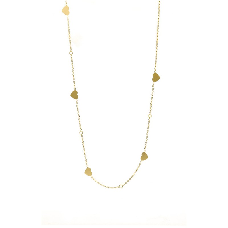 Naszyjnik ze stali szlachetnej złocony z serduszkami