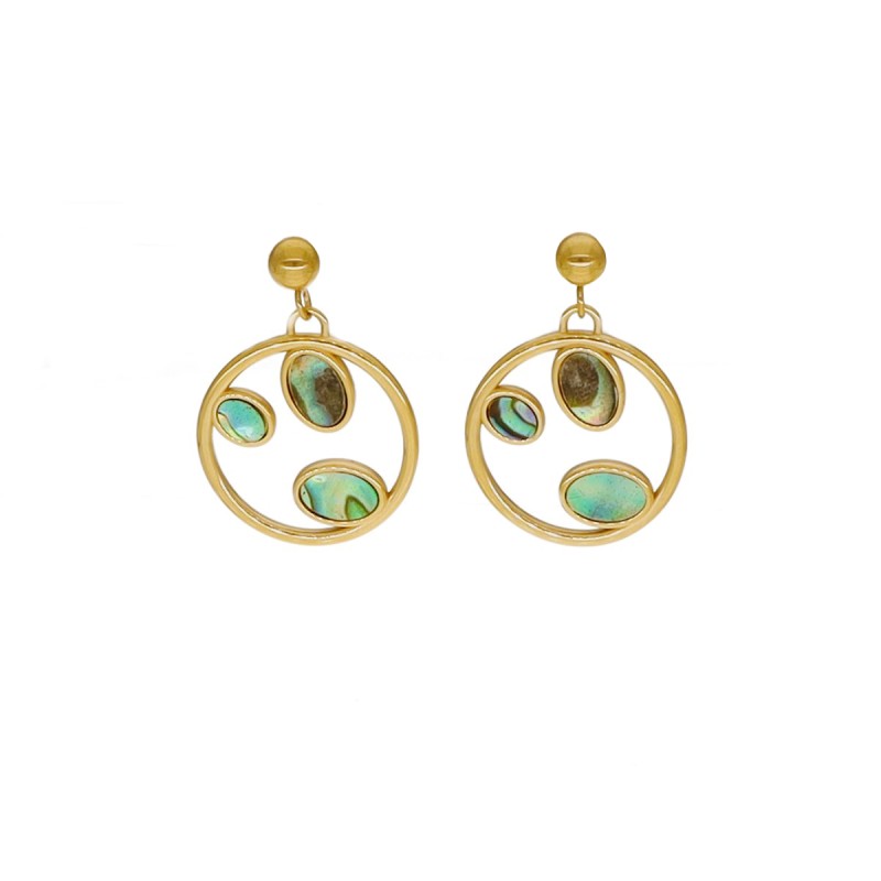 Kolczyki złocone ze stali szlachetnej z masą perłową