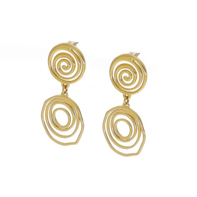 Kolczyki złocone ze stali szlachetnej z geometrycznym motywem spiral