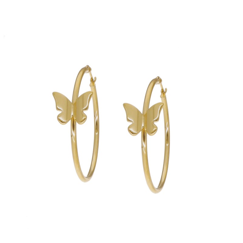 Kolczyki złocone ze stali szlachetnej koła z motylkiem