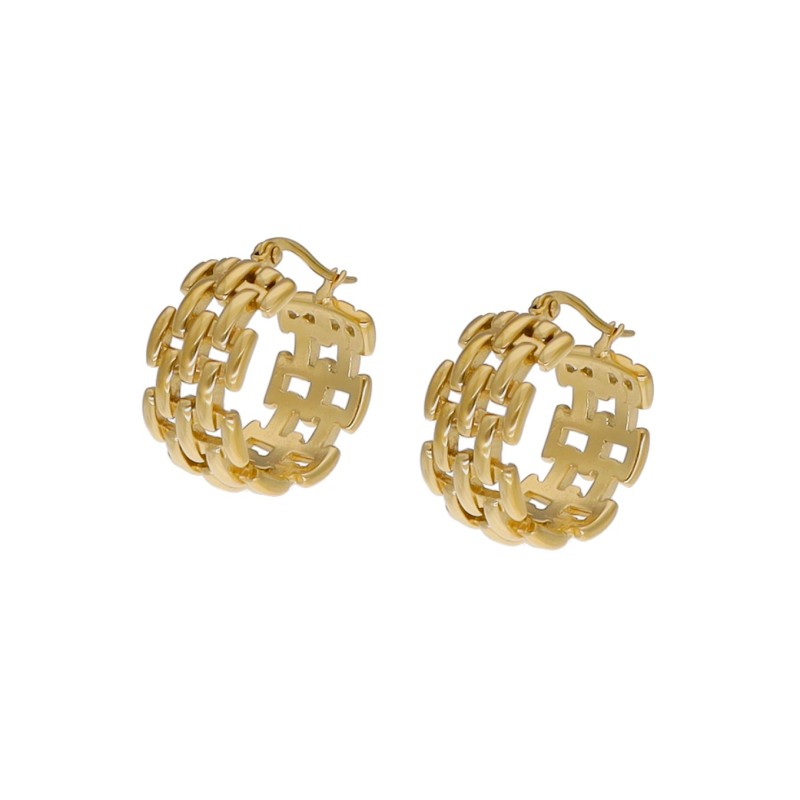 Kolczyki złocone ze stali szlachetnej ażurowe koła