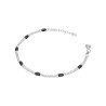 Bransoletka srebrna z drobnymi czarnymi koralikami na ozdobnym łańcuszku połączonym kuleczkami