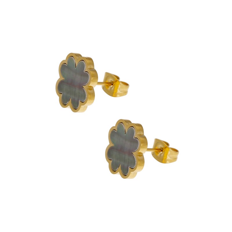 Kolczyki złocone ze stali szlachetnej kwiatki z masą perłową