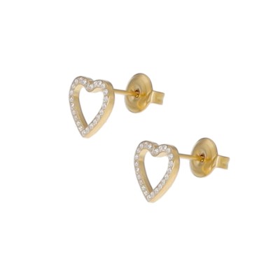 Kolczyki złocone ze stali szlachetnej serca z cyrkoniami