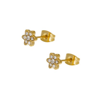 Kolczyki złocone ze stali szlachetnej kwiatki z cyrkoniami