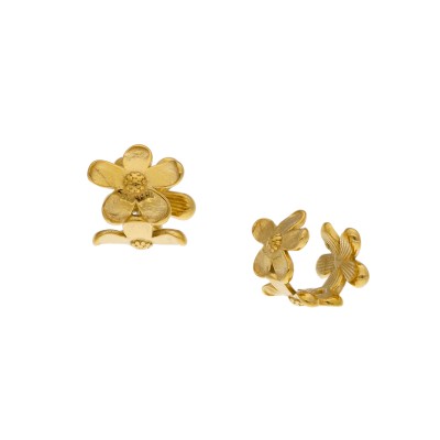 Kolczyki złocone ze stali szlachetnej kwiatowa nausznica
