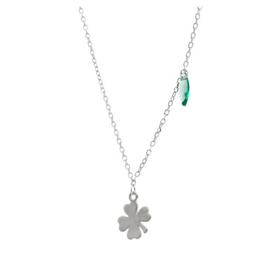 Naszyjnik srebrny z koniczyną i zieloną cyrkonią