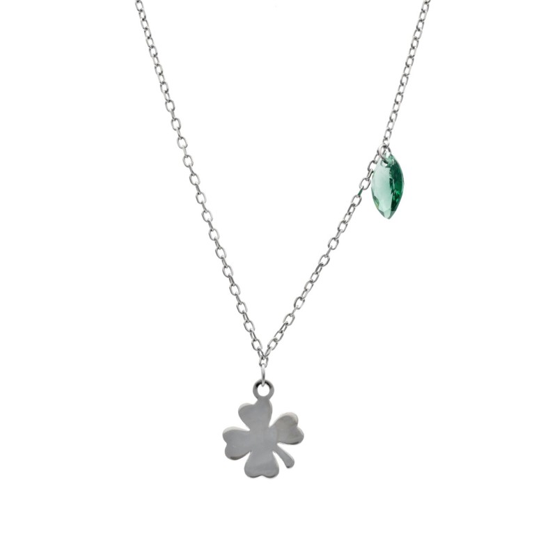 Naszyjnik srebrny z koniczyną i zieloną cyrkonią