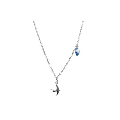 Naszyjnik srebrny z jaskółką i niebieską cyrkonią