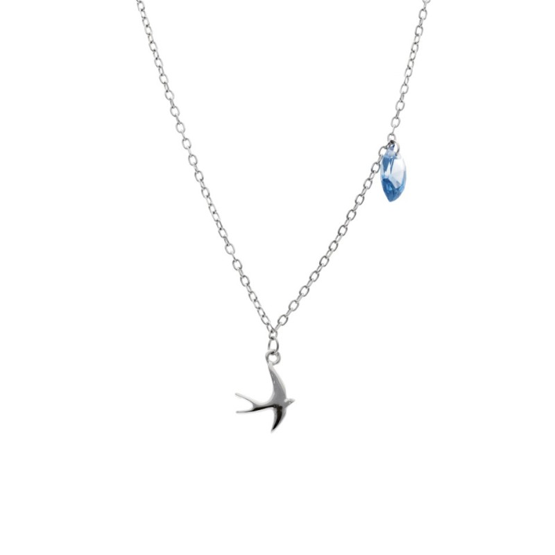 Naszyjnik srebrny z jaskółką i niebieską cyrkonią