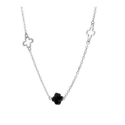 Naszyjnik srebrny z czarnymi koniczynami