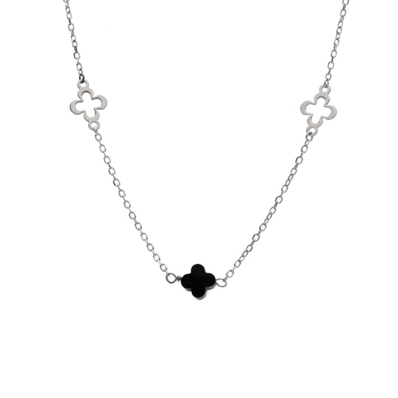 Naszyjnik srebrny z czarnymi koniczynami