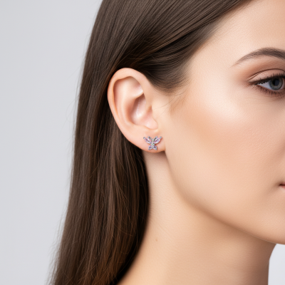 Kolczyki srebrne różowe motylki na sztyft