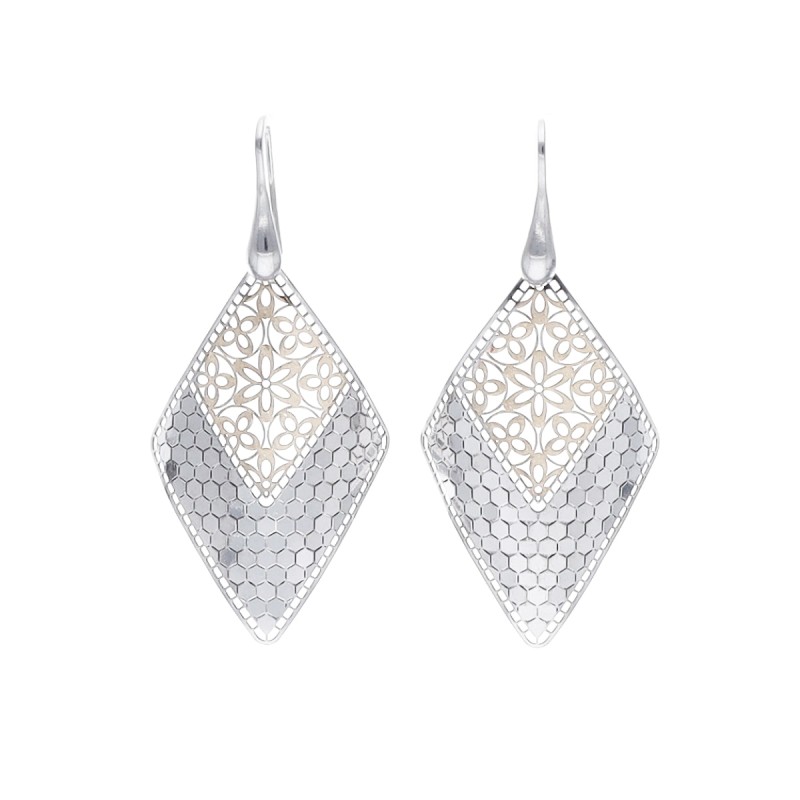 Kolczyki srebrne zaokrąglone romby Roma