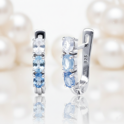 Kolczyki srebrne przecinki z akwamarynem i topazem na angielskim zapięciu